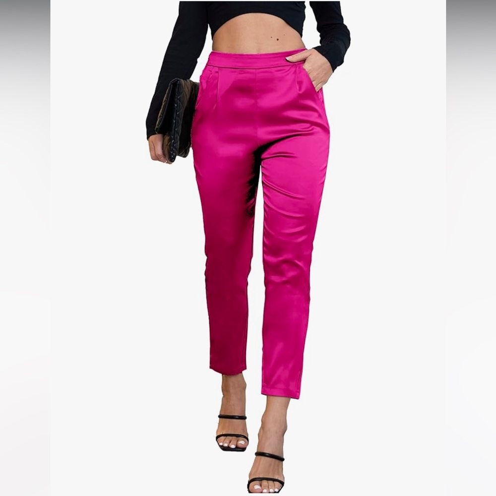 NWT Heipeiwa Satin Pull On High Waisted Ankle Pants